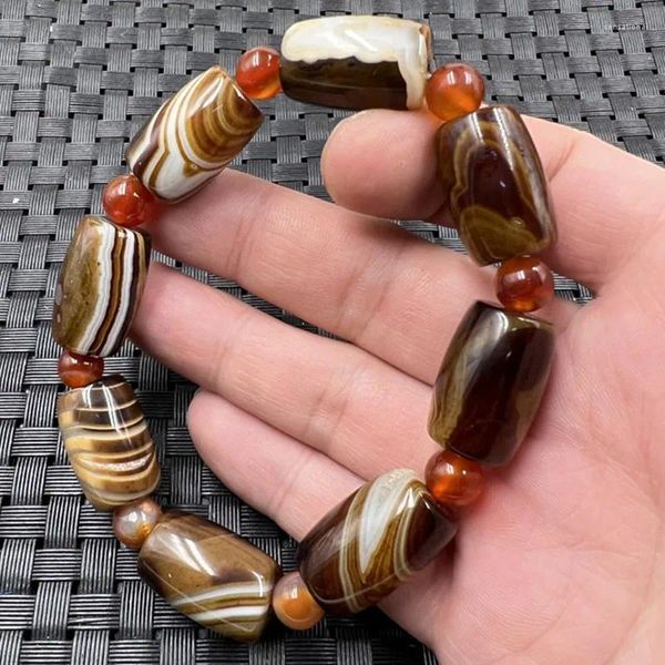 Strand Silk Brown Luantong Brown Agate Barrel Contas Wenwan Vintage Bracelet Jade Batch