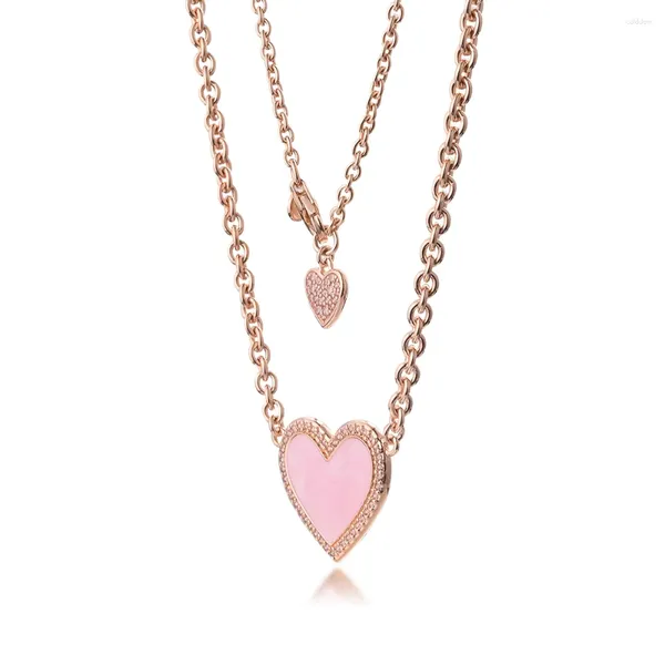 Anhänger 2024 Valentinstag Pink Wirbel Herz Collier Halskette Anhänger 925 Sterling Silber Schmuck für Frauen elegante Mode