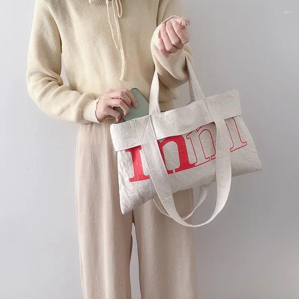 Bag Fashion Letter Canvas for Women Simple Design Ladies Spect Shopping Borse Student Girls Student Girls Casual Tote