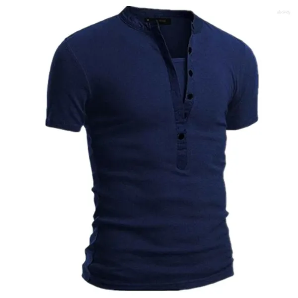 Polos masculinos de verão Summer Solid Cor Stand-up Stand-up Stand-up Staped T-shirt Fashion Fashion All-Match Button Butter Cirt