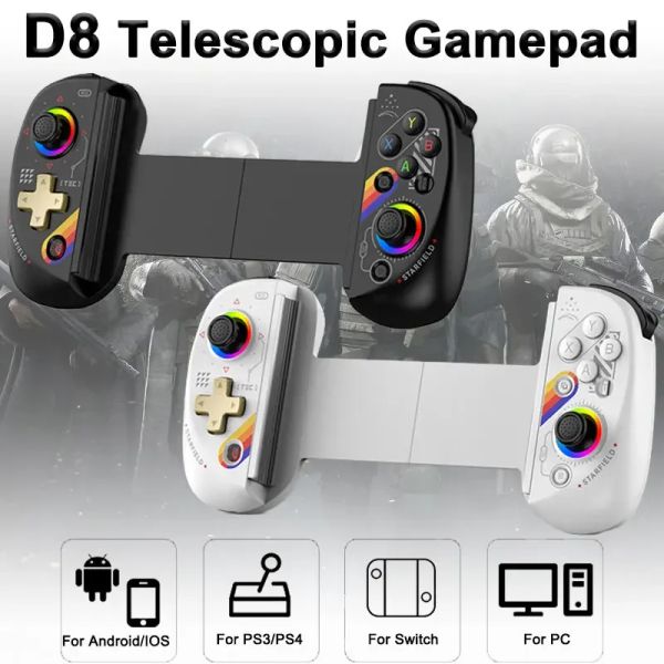 Joysticks Hot Sales BSP D8 RGB Tablet Controller Wireless Handless per Switch Game Bluetooth Stretching Joystick per P3 P4 Android iOS Gamepa