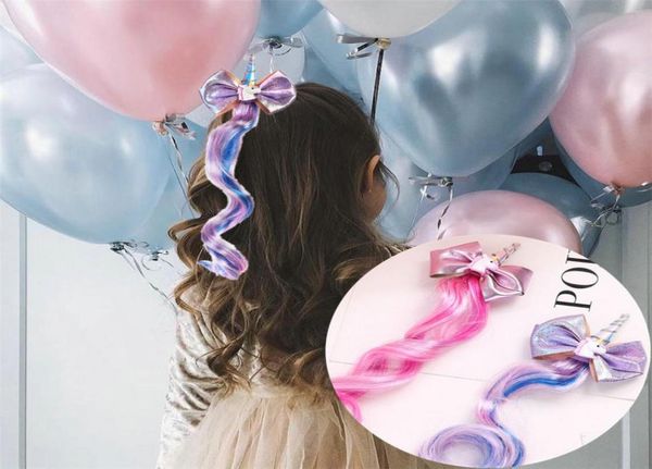 Sevimli Unicorn Yaldızlı Yay Barrettes Kademeli Renkli Peruk Bebek Saç Klip Gökkuşağı At Bulutu 32cm Ateşli At Kaçı Kız Hairdress7923995