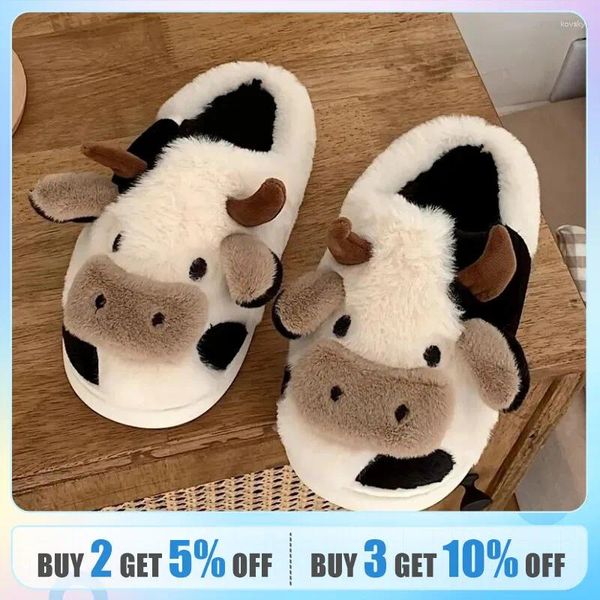 Pantofole cartone animato da donna Cute Cow House caldo Plus foderato di punta di punta fuzzy Slide scarpe comode scarpe comode inverno autunno