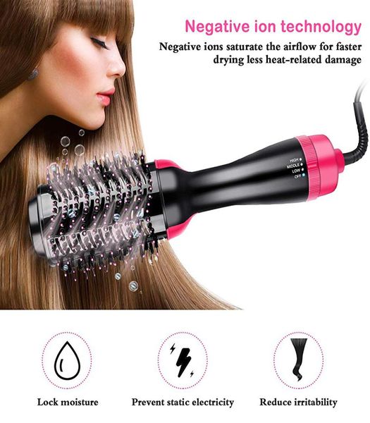 A escova de ar elétrica de um passo de cabelo de um passo gire o cabelo volumizando o gado de estilo iônico de pente iônico de cabelo Irons6972730