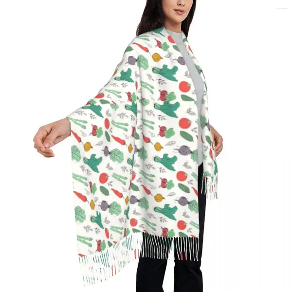 Шарфы мира вегетарианский день мемом мемом шарф женщин овощи, большие с кисточкой осенью y2k прохладный шаль, обертывание тепло