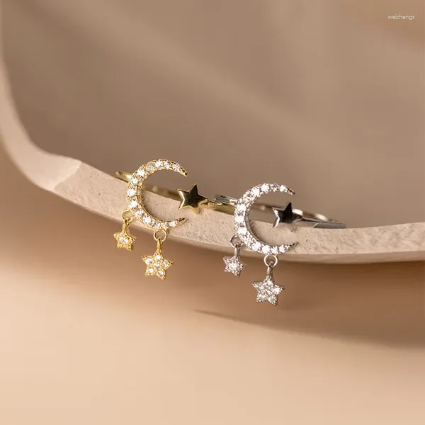 Anelli a grappolo 925 Sterling Silver Opal Star e Moon Chain Aulanda a doppio strato per donne Regolabili Fine Gioielli regolari BSR548-E