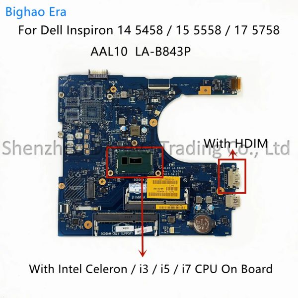 Motherboard Lab843p per Dell Inspiron 5458 155558 17 5758 Laptop Motherboard con Intel I3 I5 I7 CPU DDR3, CN: 0N9T5P 0f0fc6 0frv68 0rc3pn