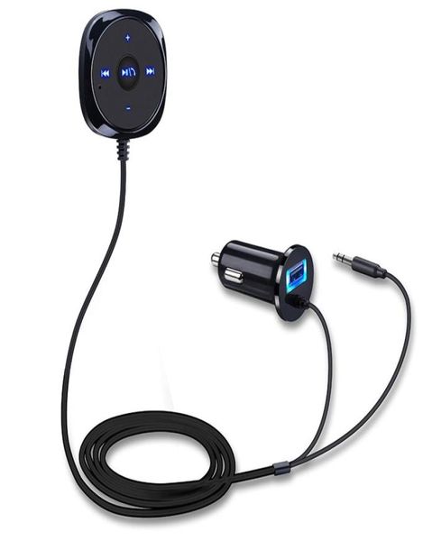 Поддержать Siri Handsfree Wireless Bluetooth Car Kit 3,5 мм Aux O Music Receiver Hands Бесплатный динамик 2.1A USB Car Charger6829730
