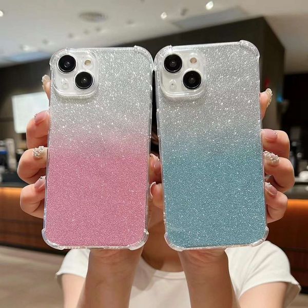 Bling glitter bling soft tpu custodie per shock per iPhone 15 pro max 14 più 13 12 11 xs xs xr 8 7 6 iPhone15 buco fine di lusso a quattro angoli scintillio cellulare per cellulare coperchio della pelle