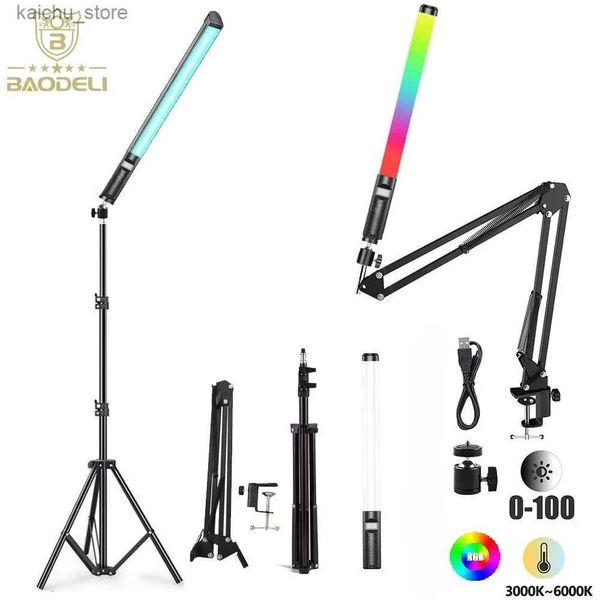 Kontinuierliche Beleuchtung 20 50 cm Handheld Lampe Post RGB LED -Videorohrfotografie Lampe Post mit Dimmladebatterie und Stativ Y240418