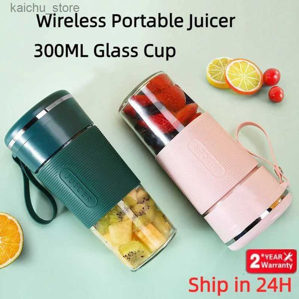 Entsafter tragbarer Saft -Saft USB wiederaufladbarer drahtloser Mini -Smoothie -Mixer Fruchtsafthersteller Elektrische Entsaftermaschinenfutter Glas Tasse Y240418