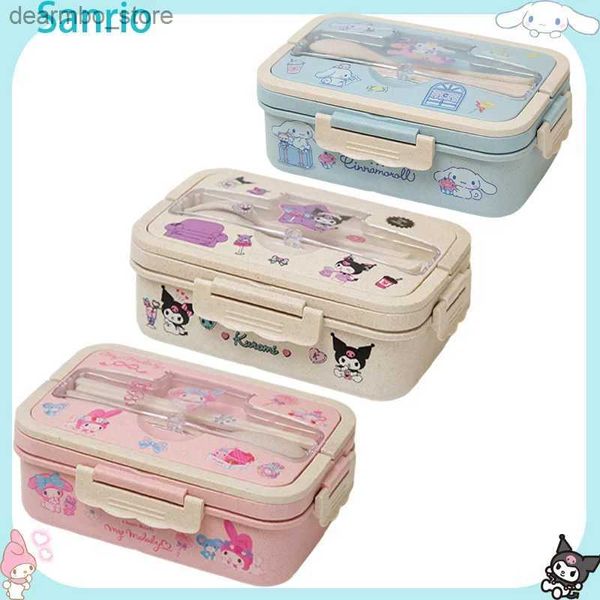 Bento caixas miniso kuromi lancheira canela minha melodia compartimentada gentilized bento box utensília de tabela de alimentos contêiner de armazenamento de alimentos l49