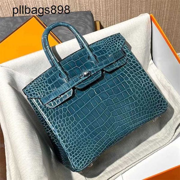 Designer handgefertigt 7A Handtasche Bikns Echtes Leder Duck Blue Crocodile Haut 25 cm Luxus Frauen mit High9b9f