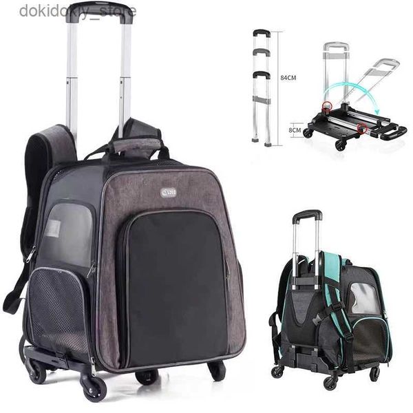 Carreiras de gatos Crates Houses Expandable Pet Backpack Transportador com rodas Capacidade de Lare Foldin Foldin Cat ombro Ba Puppy Carrier L49