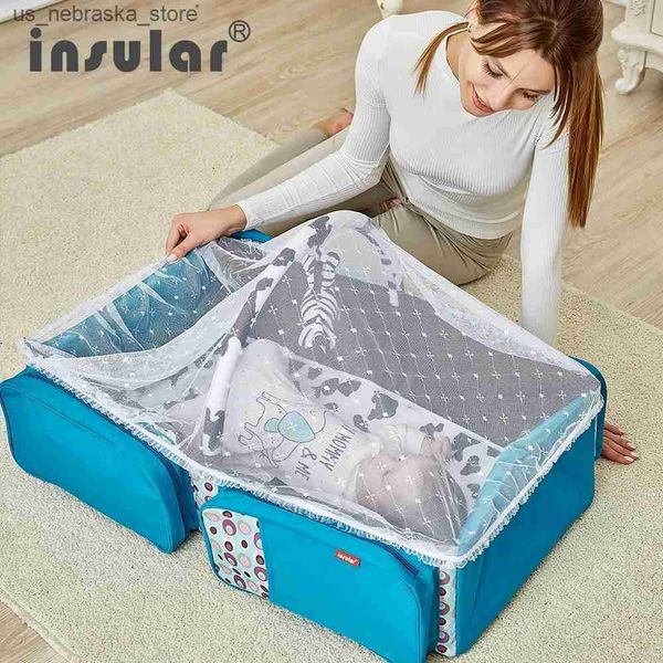 Sacos de fraldas isoladas portáteis berço bebê multifuncional 2 em 1 fralda Mummy Bolsa para Segurança Recém-nascida Viagem Dobrável Bolsa de Berço Babê Bolsa Q240418