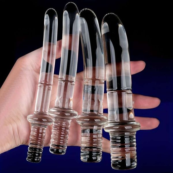 4 tamanhos Crystal Glass Dildo Anal Butt Plug Wand para brincadeiras sexy, G-Spot Beads Beginner Wear Analplug Toys