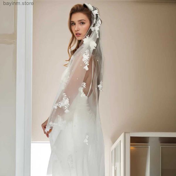 Gioielli per i capelli di sposa eleganza velo da sposa con fiori 3d velo da sposa 1 metri Accessori per abiti da sposa corti veu con organza fiore voile v52