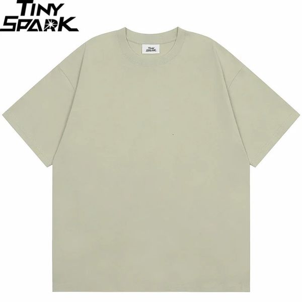 Verão 2024 Homens de camiseta simples Streetwear 100 Algodão camiseta de cor sólida harajuku camiseta casual tops soltos de manga curta tee preto 240416