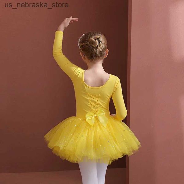 Mädchenkleider Mädchen Ballett Tanz Tutu Kleid Kinder kurzärmelig/langärmelig Chiffon Bow -Eis Skating Gymnastic