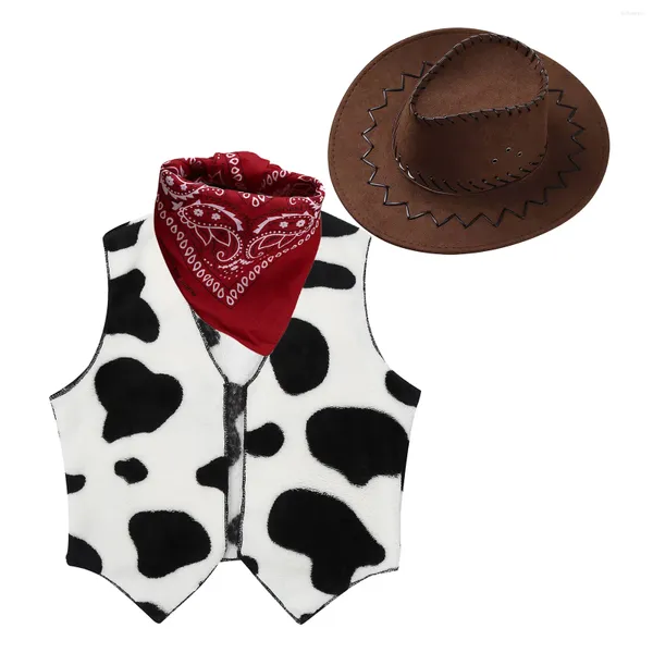 Bekleidungssets Kid Cowboy Cowgirl Kostüm Jungen Mädchen Weste Tops Schalhut für Kinder Halloween Weihnachtsgeburtstagsfeier Cosplay -Kosplay -Kleid