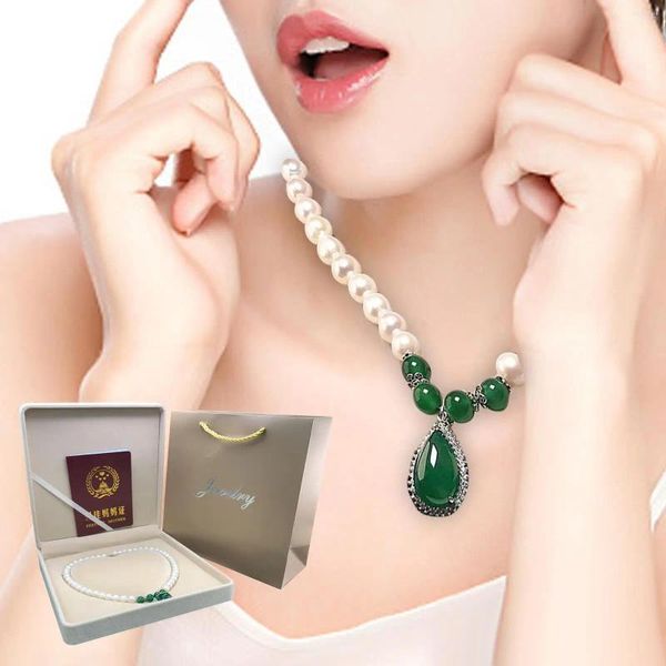 Choker Perlen Halskette rund weiße Perlen Tränenheizpendellkostüm Schmuck Statement für Frauen Jubiläumsgeschenk