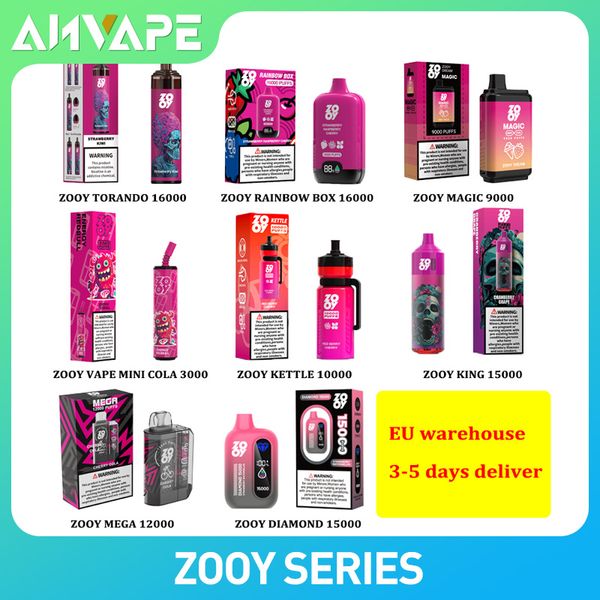 Зарубежные склад Zooy Puffs Bang Box 15k Dival Digital Digital Digital Dygrable Vapes Bangbox 25ml Предварительно заполненные тележки 5% nic 10 Colors Paraporizer