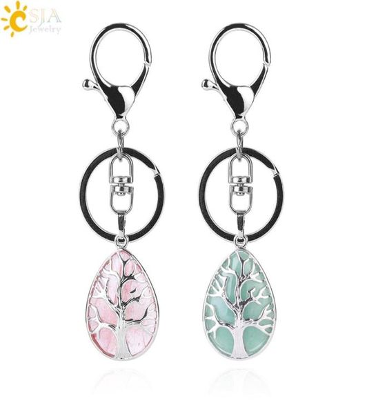 CSJA Fashion Drop Drop Drop Key Ring Key Holder Reiki Natural Stone Ameetyst Lava Tree of Life Ciondolo per auto motociclistica BA1207255