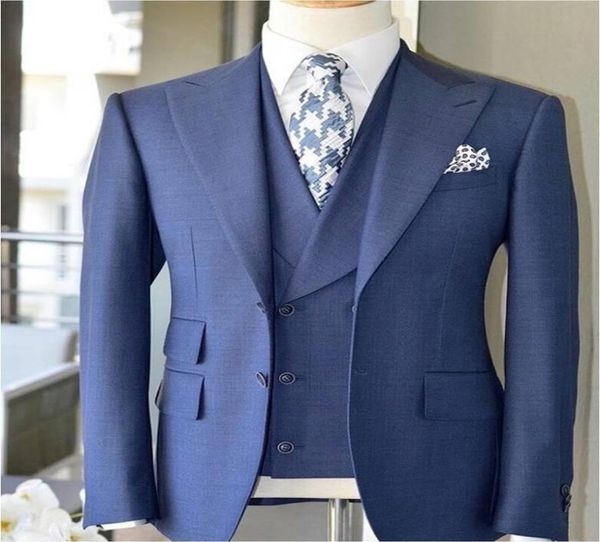 İki düğme sağdıç zirvesi yaka karmaşık damat smokin erkekler takım elbise düğün promdinner adam Blazersjacketpantsvest8230187