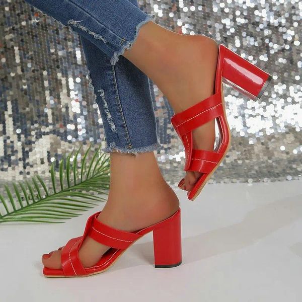 Slippers 2024 Sexy Ladies Summer Fashion Party High Heels Sapatos Quadrado Toe Slip-On Gladiator Slides Sandal Women Heel