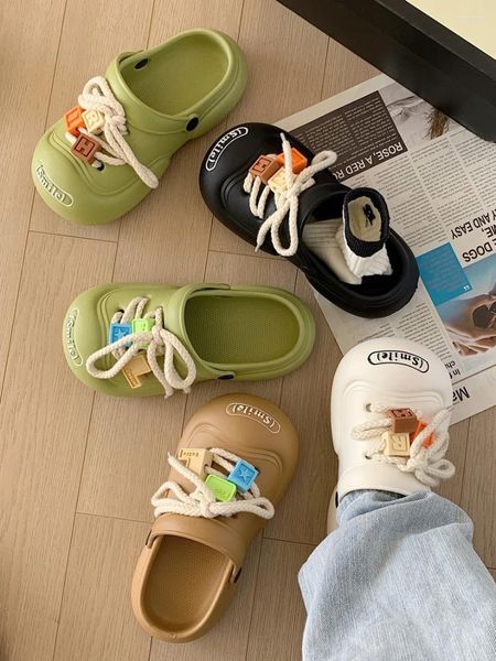 Slippers Man Women Women Diy Garden Sandals Sapatos Instagram Fashion Sweet Lace Up para homens e solteiro macio de espessura anti -Slip