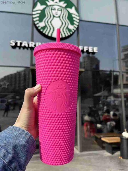 Su Şişesi Yeni Starbucks Adam Tumbrs 710ml Plastik Kahve Kupa Parlak Elmas Yıldızlı Saman Kupası Durian Cups Hediye Ürünü Orijinal SS0111