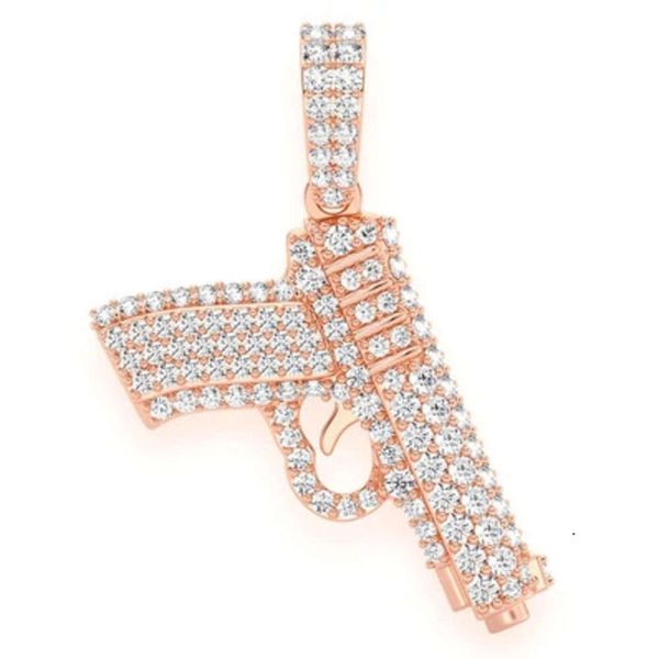 Diamant Großhändler 14K Roségold Hip Hop Männer Schmuck Geschenk herausgebracht Moissanit Pistol Waffe Charme Anhänger Hersteller