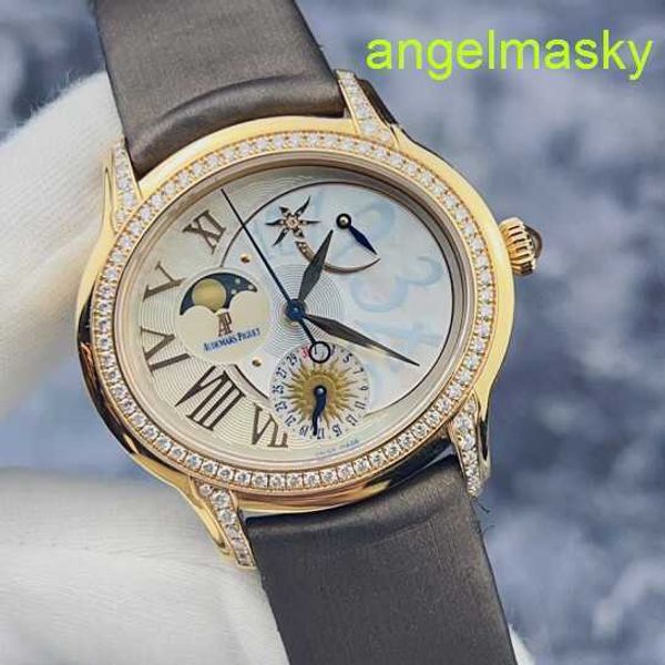 Unisex AP Armband Watch Millennium Serie Womens Watch 77315or Original Diamond Roségold Dynamische Mondphase -Anzeige Automatische mechanische Uhr 39mm