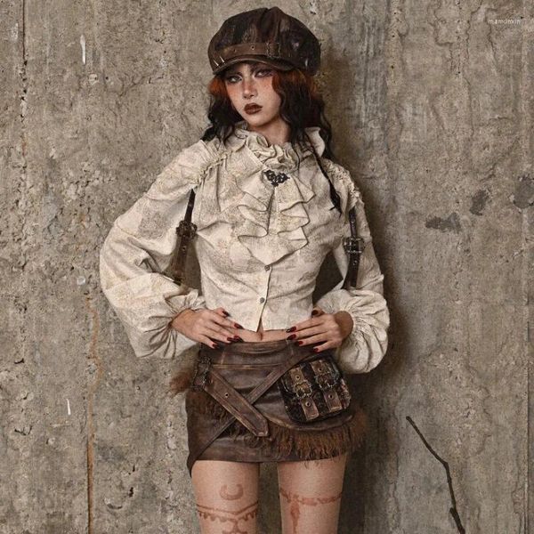 Camicette da donna giapponese rojita punk in cotone lino in difficoltà camicia rotana per volant autunno e busas a maniche lunghe invernali femminine