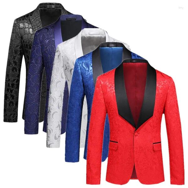 Erkek takım elbise yüksek dereceli jakard düğün takım elbise giyim siyah / kırmızı moda erkekler lüks iş balo parti ince fit elbise blazer