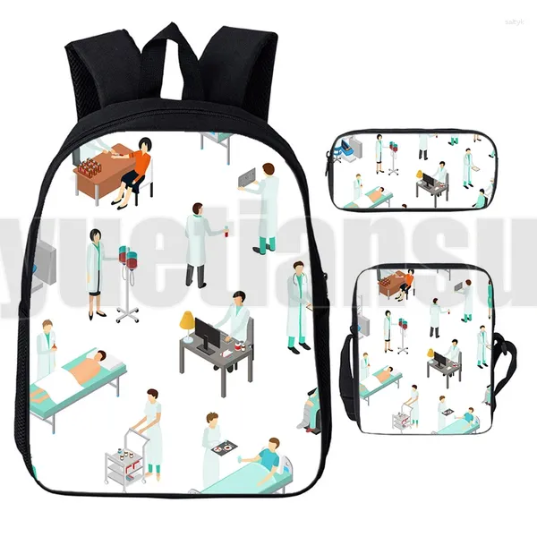 Rucksack schöner EKG Print 3D Frau Handtasche Mädchen 12/16 Zoll Taschen Leinwand Travebags Kinder Jungen School 3 in 1 Set