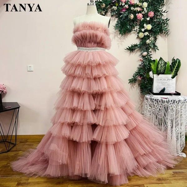 Partykleider wunderschöne Ballkleidstufe Tüll Prom Kleid Erröten rosa Plisse Besonderer Anlass formeller Dame Abend 22381635