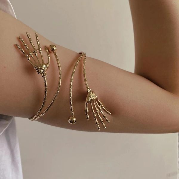 Charme Armbänder Armmanschette Armet Gold Punk Mode Skelett Handknochen Schädel Ober Armband Armreifen Armband Männer Frauen Schmuck Schmuck