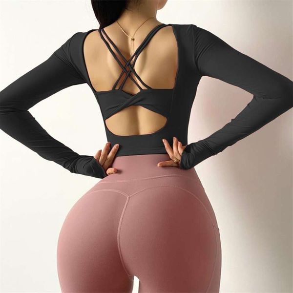 Cloud Hide Beauty Back Sports Bra Mulheres Fiess Blusa de Manga Longa Sexy Yoga Top Gym Autumn Winter Shirt Plus Size Sportswear