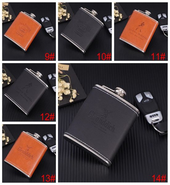 Leder 7oz Taschen Hüftflächen 304 Edelstahl tragbare Weinflasche Männer Mini Alkohol Taschen Flagon Luxury Metal4614385