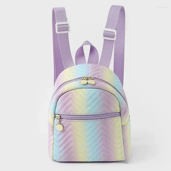 Schulbeutel Kinder Mini Ombre Rucksack für Frauen Kinder süße Campus PU -Tasche Trend geprägte farbenfrohe Mädchen