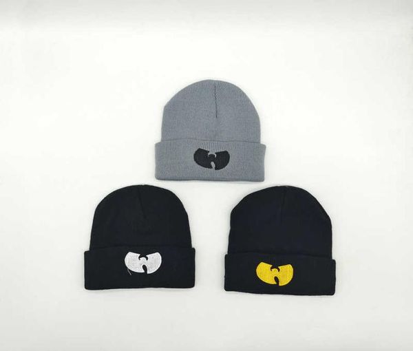 Шляпы шляпы зимние шапочки Unisex Wutang Вышивка твердые черные вязаные шляпы теплое хип -хоп Men039s Ski Skullies Gorros L2210285444282