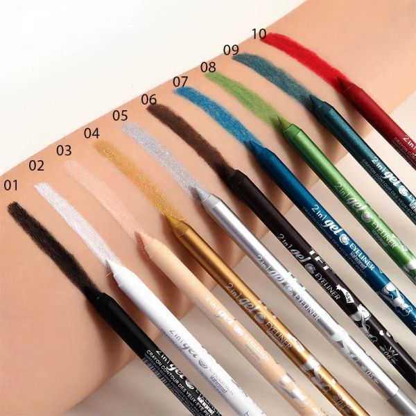 Eyeliner 1pcs Waterproof Eyeliner Pencil Pigment Brack Black Black Glitter Eyeiner Penna per donne Colore Fashion Eye Make Up Cosmetics 10 Colori