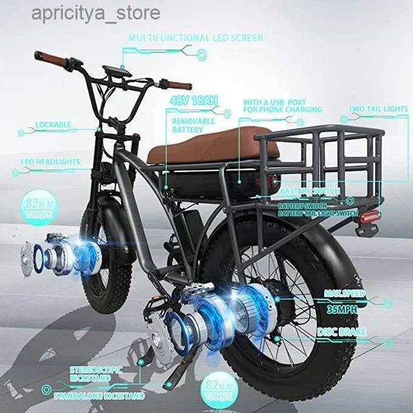 Bicicletas UA Bike Ectric Bike Motor Dual 2000W 18AH 48V Bateria de 20 polegadas Tire Fat Ebike 7Peed Hybrid Road Smlro E5 Plus Ectric Bicyc L48