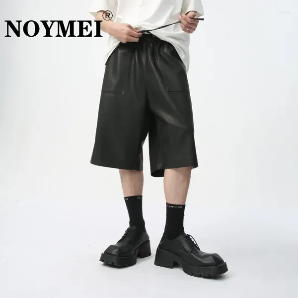 Herren -Shorts Noymei amerikanischer Stil weiß gestreifte Dekoration PU Leder 2024 Sommer modische Hosen Drawess Wa4321