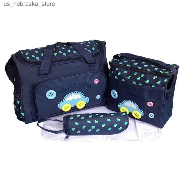 Sacos de fraldas 4 em 1 Padrão multifuncional de carro de grande capacidade fralda de fraldas de pijama Pad mamãe para mamãe conjunto de bolsas (azul profundo) Q240418