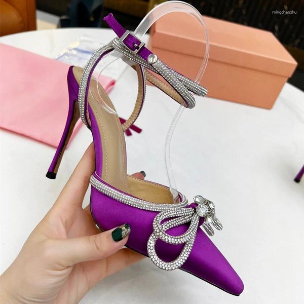 SANDALS CASUALE SIMMA CHUAD SIMPARE SCARPE VIOLA POPO POPO Crystal Point Teli alti Slingback Prom sera Zapatos Mujer