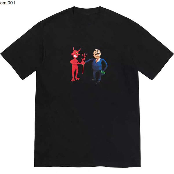 Тяжелая сделанная в стиле США Water Devil Handshake Print Tee Men Дизайнерская футболка для скейтборда летняя повседневная уличная одежда