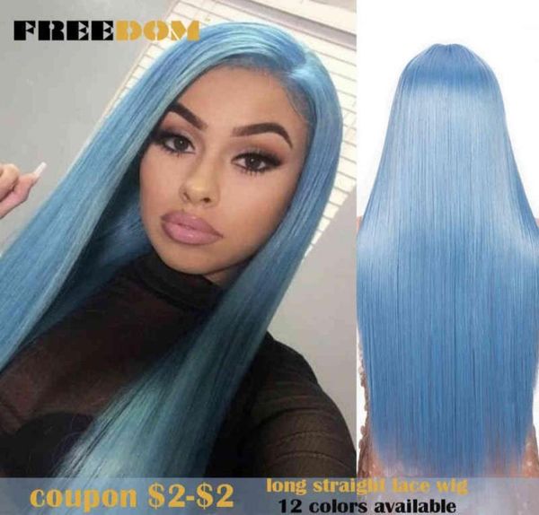 DOM Синтетический кружевный парик 30 дюймов в длину прямой волосы S Мягкая радуга красочная синяя блондинка для чернокожих женщин Cosplay23234724152629