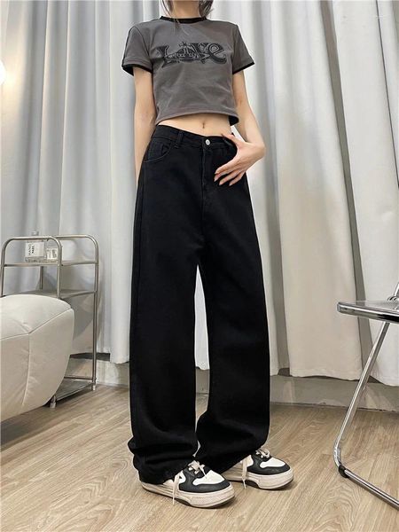 Frauen Jeans Vintage schwarz hohe Taille Weitbein Fracht für Frauenhosen lose Hosen 2024 Herbst Y2K Style Koreanische Kleidung S-XXL